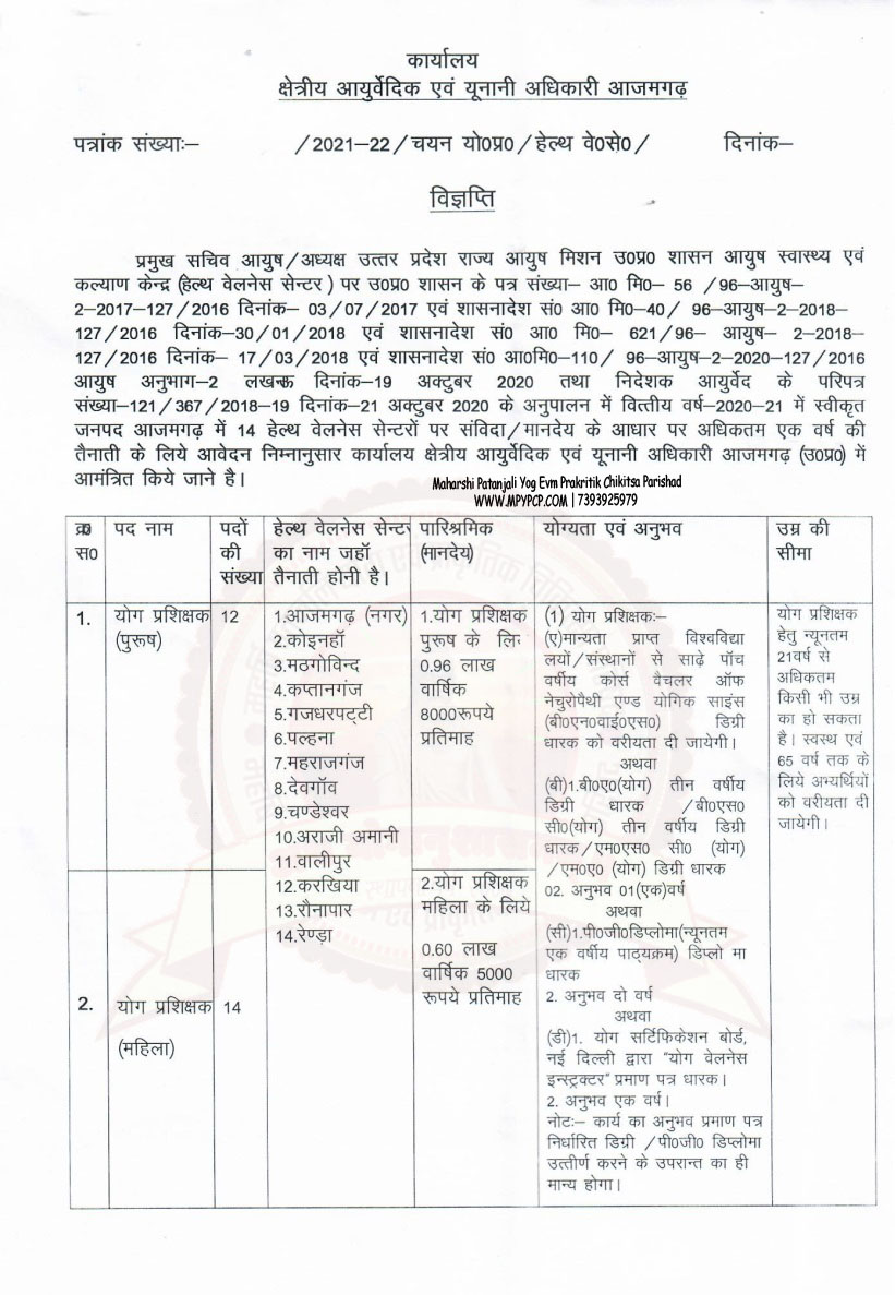 Yoga Teacher Vacancy